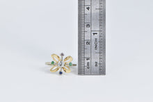 Load image into Gallery viewer, 14K Diamond Emerald Ruby Sapphire Flower Ring Yellow Gold