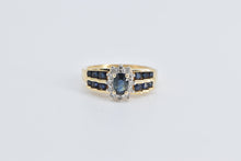 Load image into Gallery viewer, 14K Oval Sapphire Diamond Halo Engagement Ring Yellow Gold