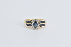 14K Oval Sapphire Diamond Halo Engagement Ring Yellow Gold