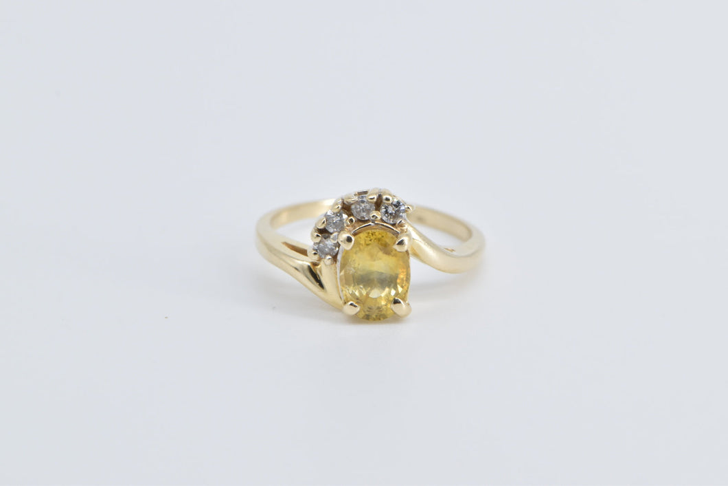 14K Oval Yellow Sapphire Diamond Vintage Bypass Ring Yellow Gold