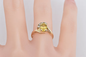 14K Oval Yellow Sapphire Diamond Vintage Bypass Ring Yellow Gold