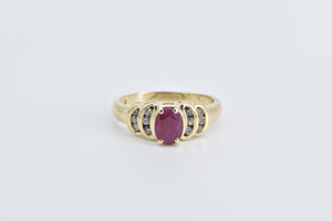 14K Natural Oval Ruby Diamond Crescent Statement Ring Yellow Gold