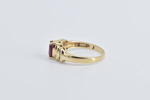 14K Natural Oval Ruby Diamond Crescent Statement Ring Yellow Gold