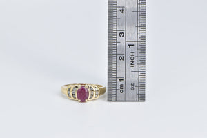 14K Natural Oval Ruby Diamond Crescent Statement Ring Yellow Gold