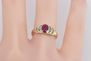 14K Natural Oval Ruby Diamond Crescent Statement Ring Yellow Gold