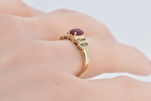 14K Natural Oval Ruby Diamond Crescent Statement Ring Yellow Gold