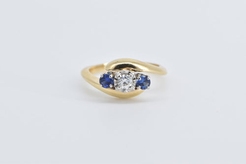 14K Vintage Diamond Tanzanite Freeform Bypass Ring Yellow Gold