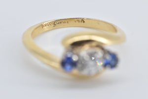 14K Vintage Diamond Tanzanite Freeform Bypass Ring Yellow Gold