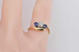14K Vintage Diamond Tanzanite Freeform Bypass Ring Yellow Gold