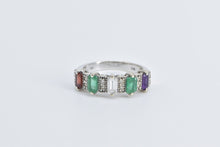 Load image into Gallery viewer, 14K 1.50 Ctw Emerald Garnet Amethyst Diamond Band Ring White Gold