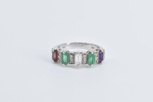 14K 1.50 Ctw Emerald Garnet Amethyst Diamond Band Ring White Gold