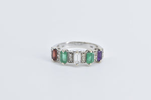 14K 1.50 Ctw Emerald Garnet Amethyst Diamond Band Ring White Gold