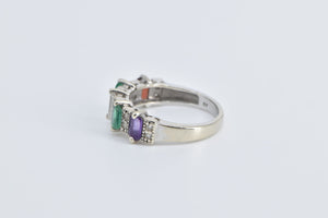 14K 1.50 Ctw Emerald Garnet Amethyst Diamond Band Ring White Gold