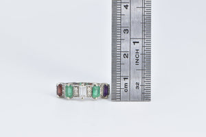 14K 1.50 Ctw Emerald Garnet Amethyst Diamond Band Ring White Gold