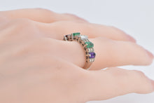 Load image into Gallery viewer, 14K 1.50 Ctw Emerald Garnet Amethyst Diamond Band Ring White Gold