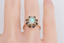 Load image into Gallery viewer, 10K Natural Opal Diamond Sapphire Halo Cocktail Ring Yellow Gold