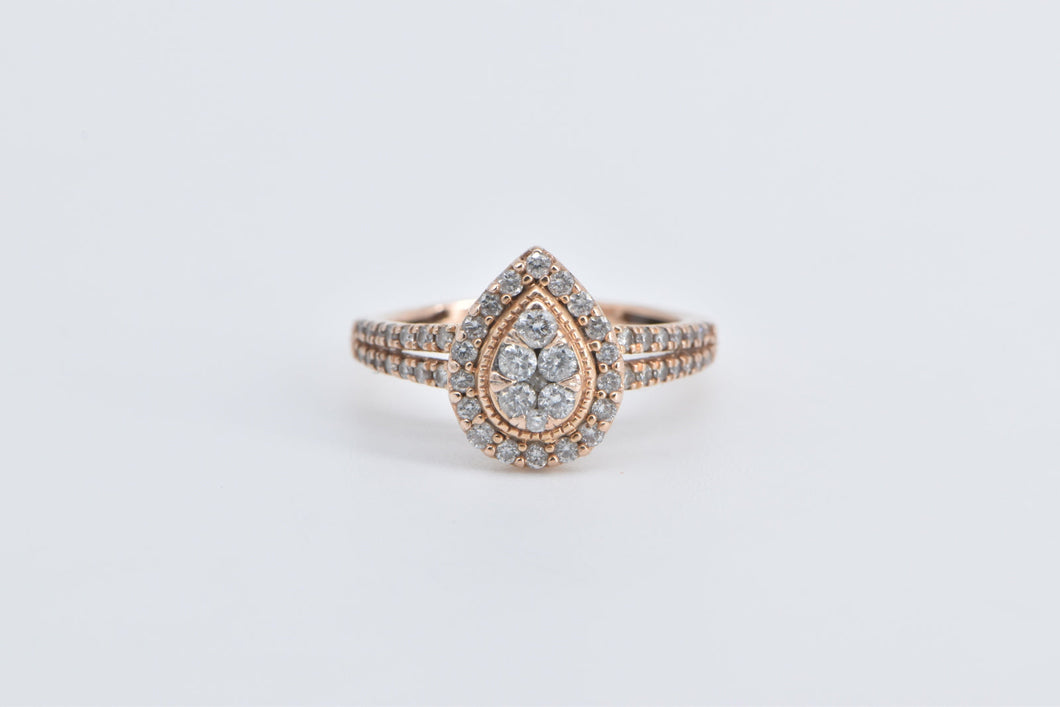 10K 0.33 Ctw Diamond Pear Cluster Halo Engagement Ring Rose Gold