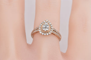 10K 0.33 Ctw Diamond Pear Cluster Halo Engagement Ring Rose Gold