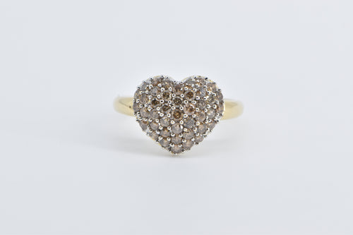 14K 1.00 Ctw Pave Fancy Brown Diamond Heart Love Ring Yellow Gold