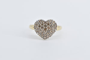 14K 1.00 Ctw Pave Fancy Brown Diamond Heart Love Ring Yellow Gold