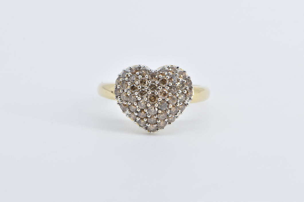 14K 1.00 Ctw Pave Fancy Brown Diamond Heart Love Ring Yellow Gold