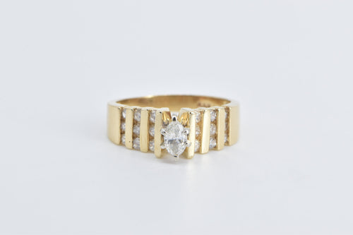 14K 1.10 Ctw Marquise Diamond Striped Engagement Ring Yellow Gold