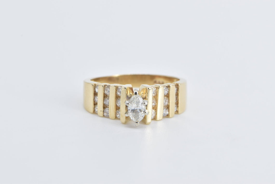 14K 1.10 Ctw Marquise Diamond Striped Engagement Ring Yellow Gold