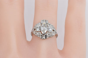 Platinum 1.08 Ctw Marquise Diamond Art Deco Engagement Ring