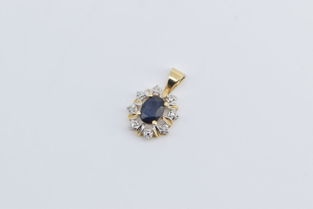 14K Oval Sapphire Diamond Halo Fashion Pendant Yellow Gold