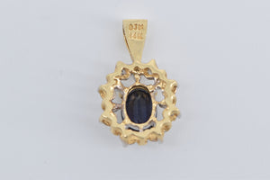 14K Oval Sapphire Diamond Halo Fashion Pendant Yellow Gold