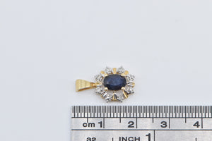 14K Oval Sapphire Diamond Halo Fashion Pendant Yellow Gold