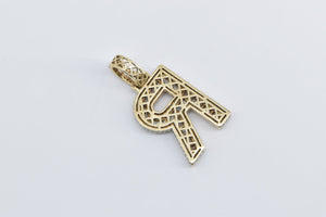 10K 4.10 Ctw Diamond Encrusted R Monogram Name Pendant Yellow Gold