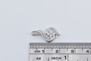 14K 0.45 Ctw Diamond Wavy Design Vintage Curvy Pendant White Gold