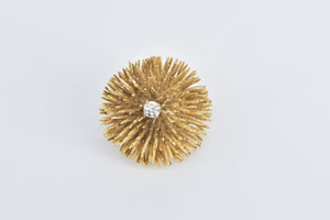 14K 0.30 Ct Diamond Solitaire Sea Urchin Pom Ball Pin/Brooch Yellow Gold