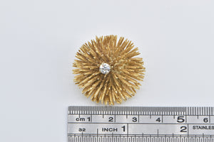 14K 0.30 Ct Diamond Solitaire Sea Urchin Pom Ball Pin/Brooch Yellow Gold