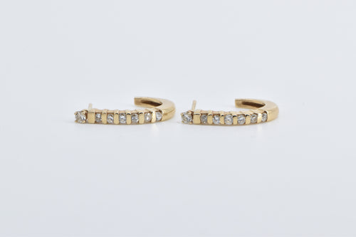 14K 0.48 Ctw Diamond Semi Hoop Curved Bar Earrings Yellow Gold