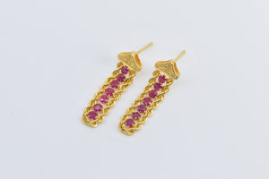 22K Vintage Natural Ruby Rope Chain Dangle Drop Earrings Yellow Gold