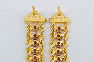 22K Vintage Natural Ruby Rope Chain Dangle Drop Earrings Yellow Gold