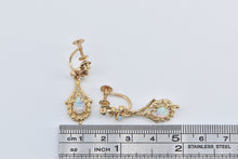 Load image into Gallery viewer, 14K Ornate Natural Opal Tear Drop Dangle Screw Back Earrings Yellow Gold