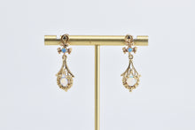 Load image into Gallery viewer, 14K Ornate Natural Opal Tear Drop Dangle Screw Back Earrings Yellow Gold