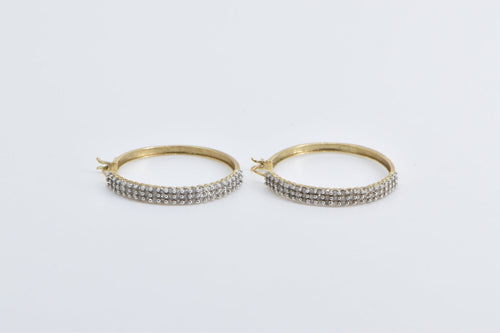 10K 1.00 Ctw Diamond Encrusted 28mm Hoop Earrings Yellow Gold