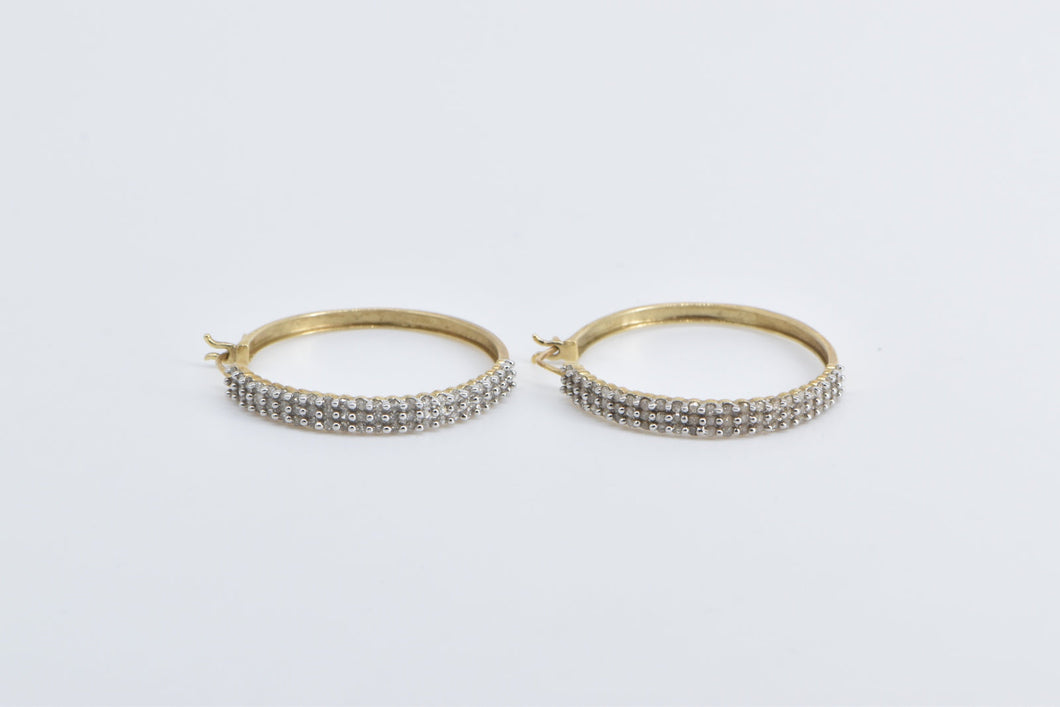 10K 1.00 Ctw Diamond Encrusted 28mm Hoop Earrings Yellow Gold