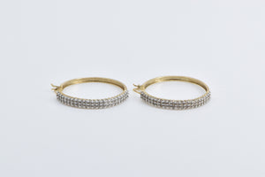 10K 1.00 Ctw Diamond Encrusted 28mm Hoop Earrings Yellow Gold