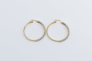 10K 1.00 Ctw Diamond Encrusted 28mm Hoop Earrings Yellow Gold