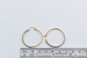 10K 1.00 Ctw Diamond Encrusted 28mm Hoop Earrings Yellow Gold