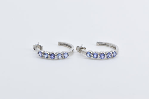 14K Vintage Tanzanite 3/4 Hoop Vintage Fashion Earrings White Gold