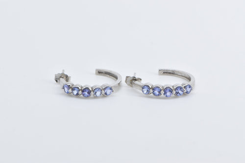 14K Vintage Tanzanite 3/4 Hoop Vintage Fashion Earrings White Gold