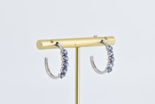 Load image into Gallery viewer, 14K Vintage Tanzanite 3/4 Hoop Vintage Fashion Earrings White Gold