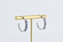 Load image into Gallery viewer, 14K Vintage Tanzanite 3/4 Hoop Vintage Fashion Earrings White Gold