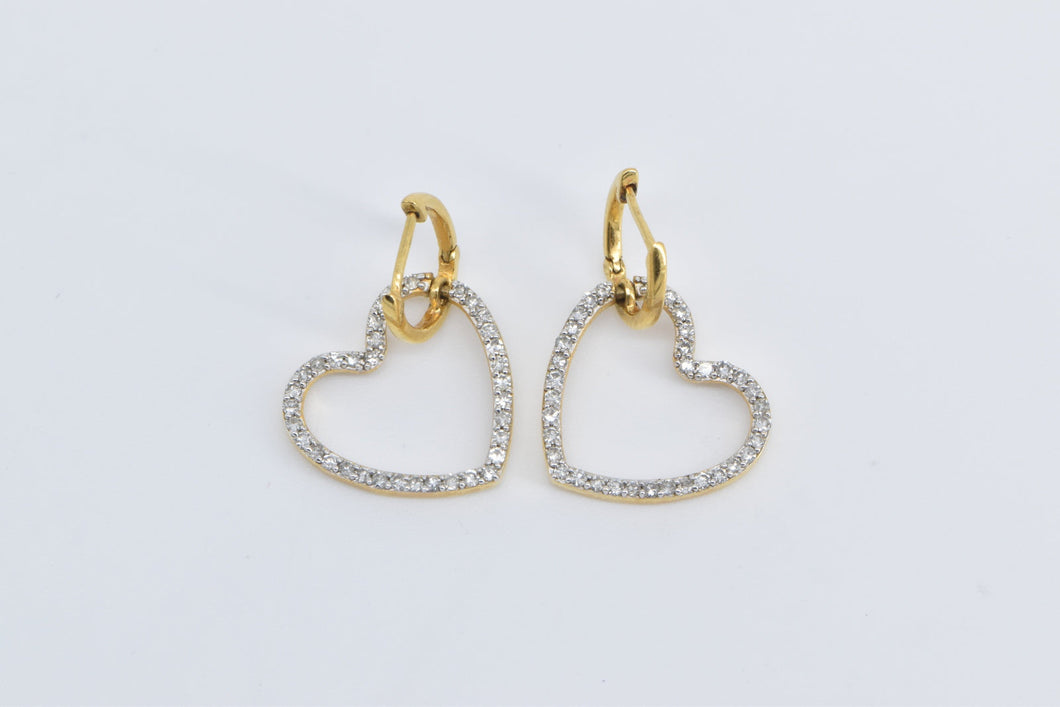 Sterling Silver Gold Plated 0.35 Ctw Diamond Heart Love Dangle Earrings